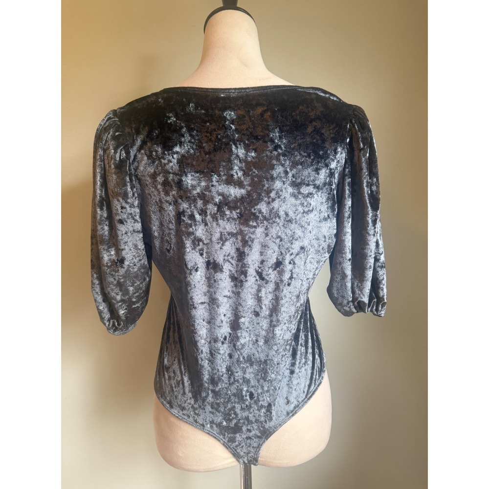 Intimately Free People Crushed Velvet Puff Sleeve Bodysuit Grey boho whimsi Y2K - Picture 4 of 7